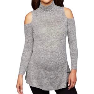 A Pea in the Pod Maternity Sweater Cold Shoulder Turtleneck Dark Gray Medium
